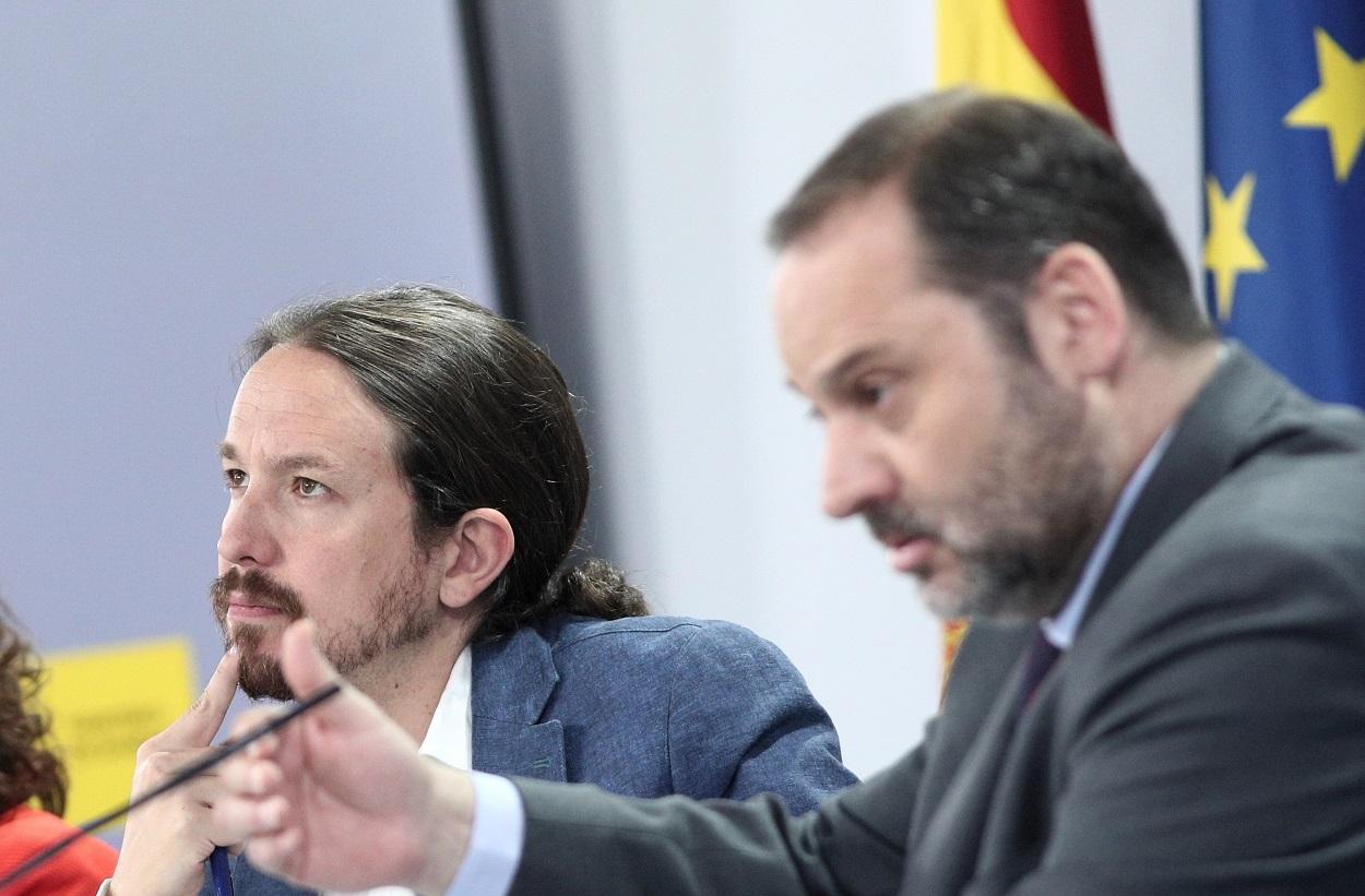 José Luis Ábalos y Pablo Iglesias en rueda de prensa posterior al Consejo de Ministros. Europa Press