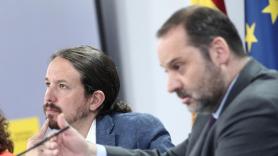 José Luis Ábalos y Pablo Iglesias en rueda de prensa posterior al Consejo de Ministros. Europa Press