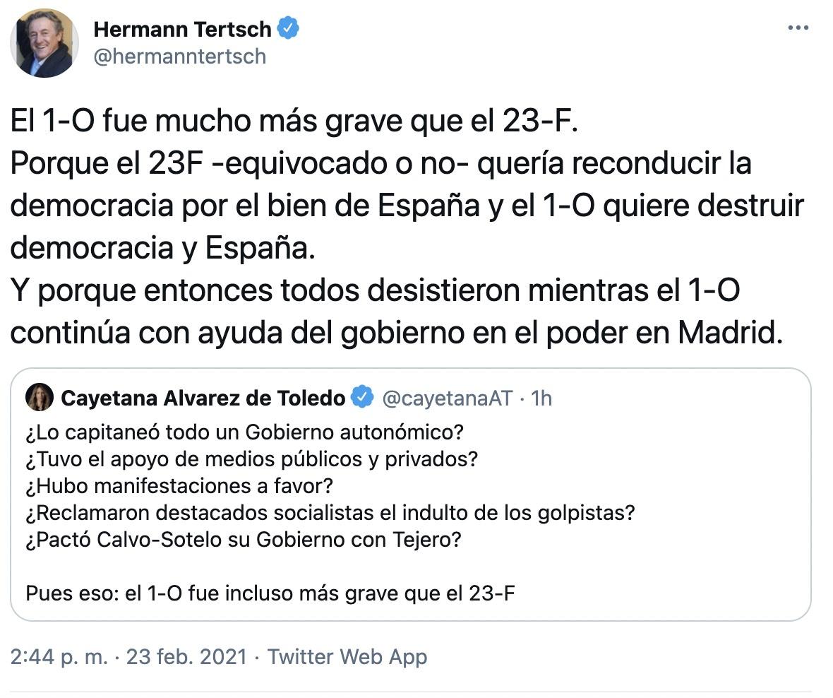 Tuit de Tertsch sobre el 23 F Tuit de Tertsch sobre el 23 F