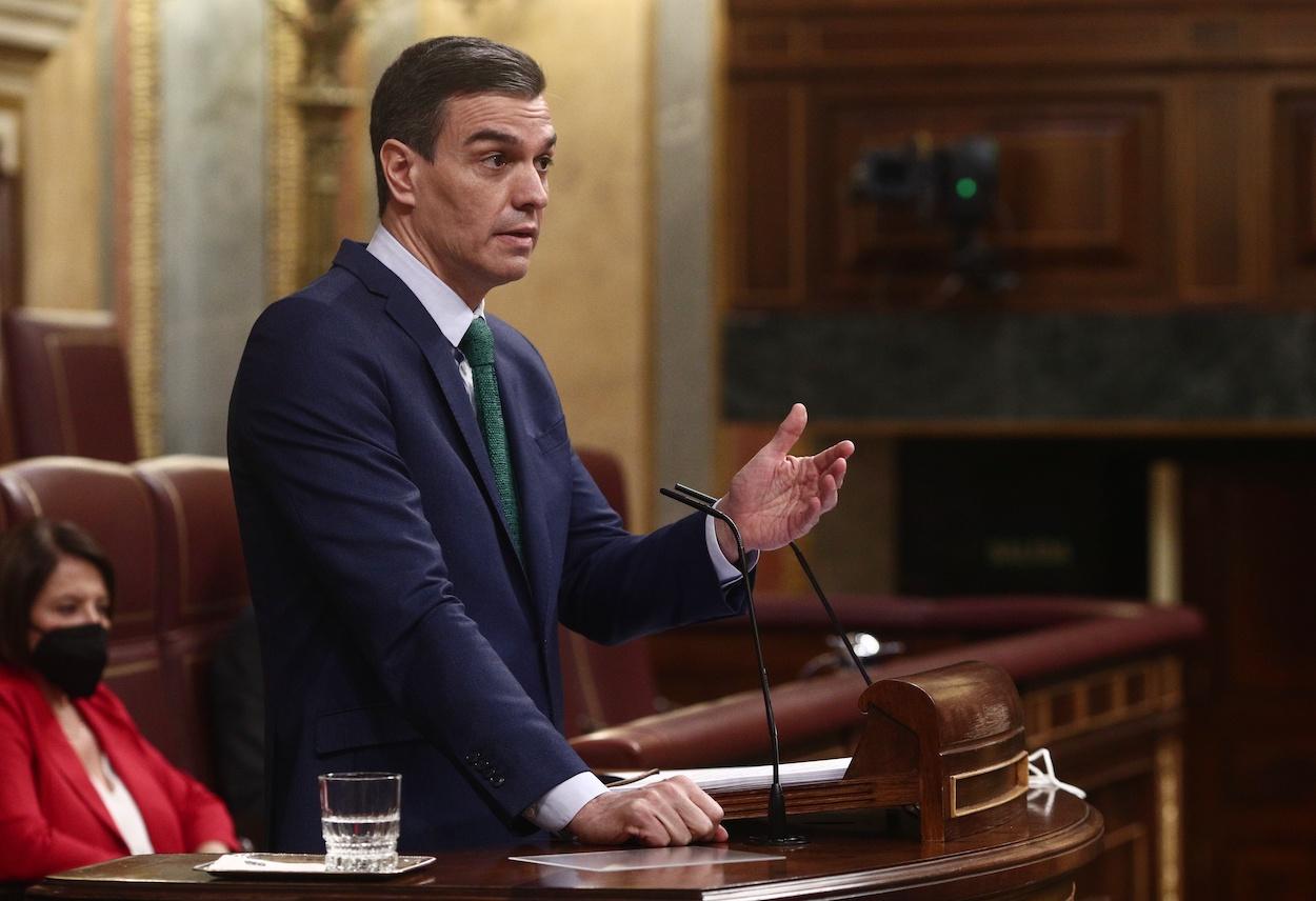 El presidente del Gobierno, Pedro Sánchez, durante su intervención en una sesión de Control al Gobierno en el Congreso de los Diputados