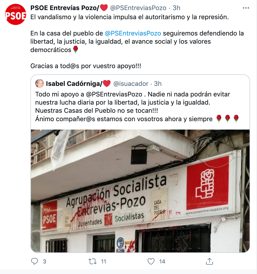Tuit del PSOE de Entrevias Pozo. Twitter