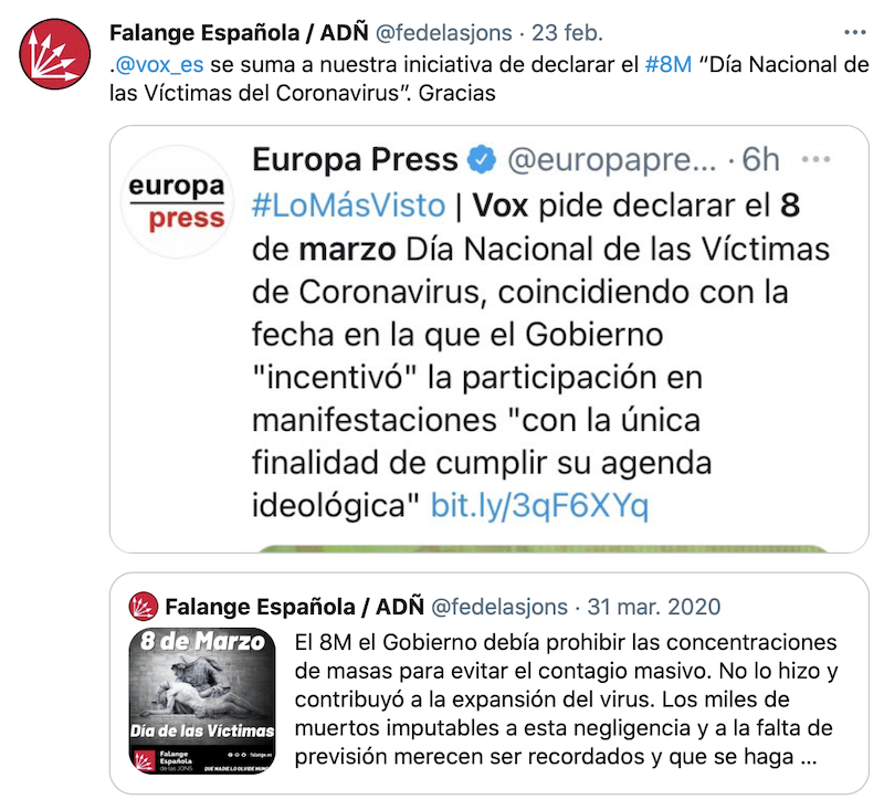 La Falange agradece a Vox que se sume a sus iniciativas La Falange agradece a Vox que se sume a sus iniciativas