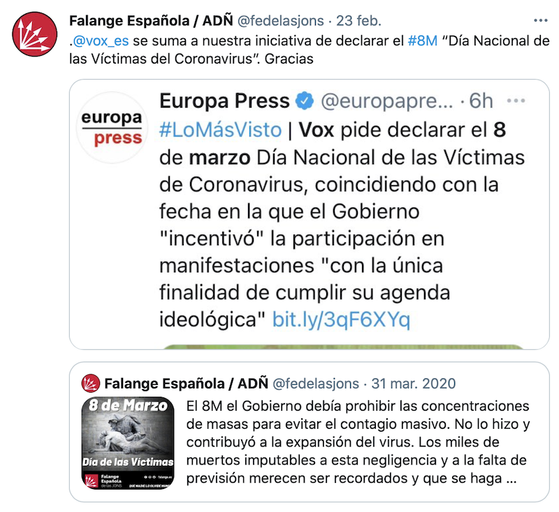 La Falange agradece a Vox que se sume a sus iniciativas