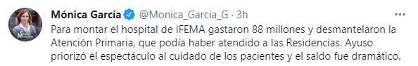 Tuit Mónica García Tuit Mónica García