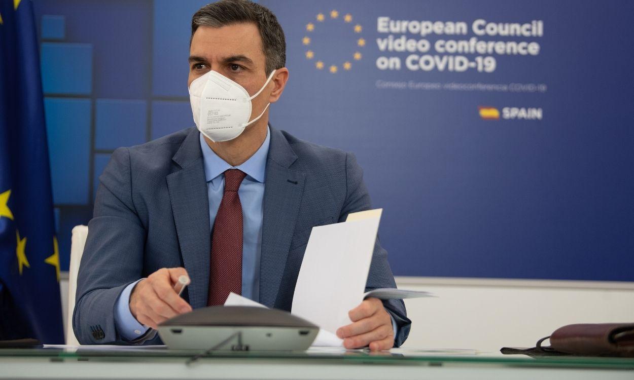 El presidente del Gobierno, Pedro Sánchez, durante la reunión del Consejo Europeo Extraordinario. Moncloa