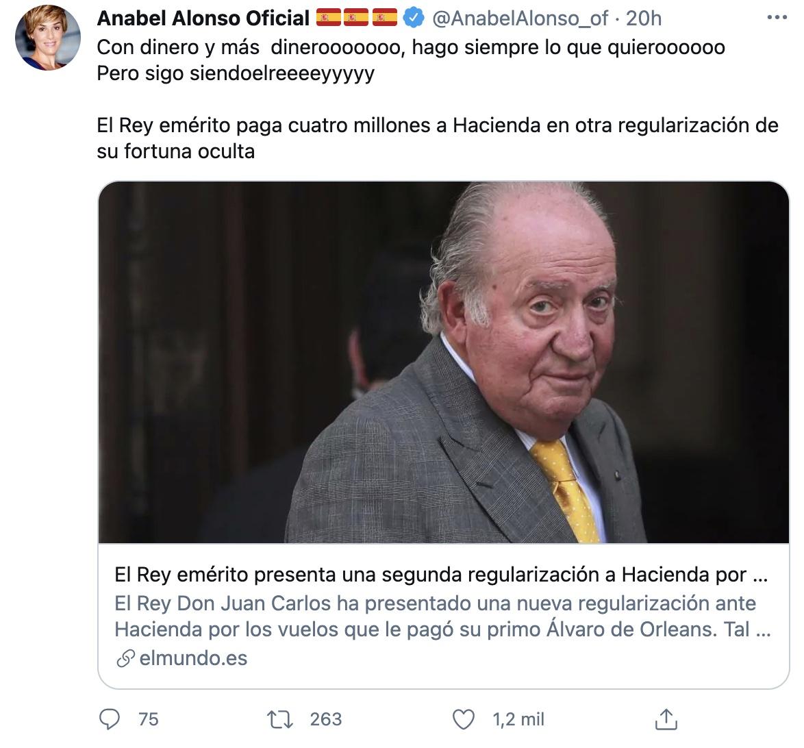 Tuit de Anabel Alonso sobre Juan Carlos I
