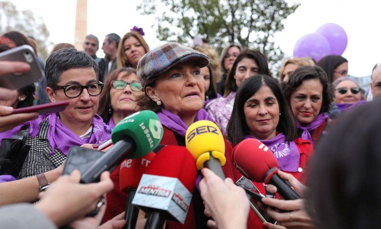 Carmen Calvo en la manifestación feminista del 8 de marzo en 2020. EP