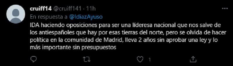 Un usuario dice que Díaz Ayuso hace oposiciones para ser una lideresa nacional