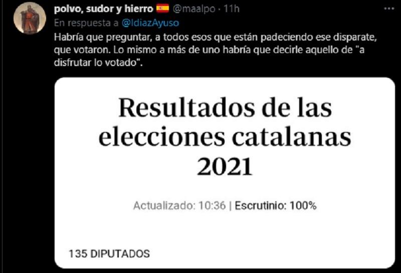 Un tuit recuerda el voto mayoritario de los catalanes