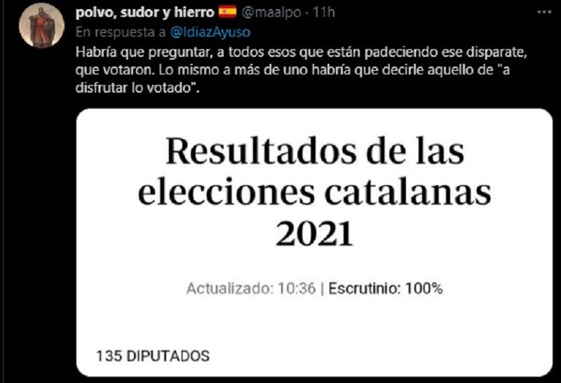Un tuit recuerda el voto mayoritario de los catalanes Un tuit recuerda el voto mayoritario de los catalanes