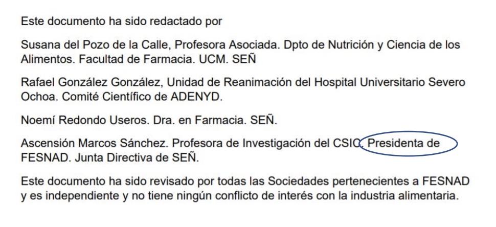 Captura del documento de FESNAD sobre Nutri Score Captura del documento de FESNAD sobre Nutri Score