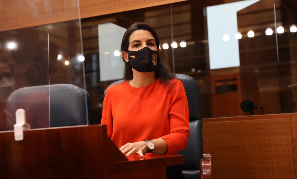 La portavoz de Vox en la Asamblea de Madrid, Rocío Monasterio, durante una sesión plenaria en la Asamblea de Madrid