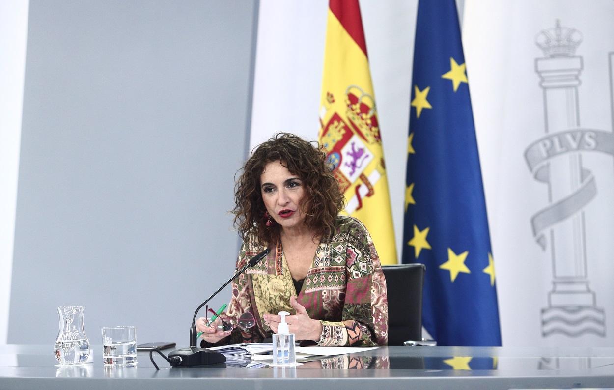 María Jesús Montero, ministra portavoz, en la rueda de prensa posterior al Consejo de Ministros. Europa Press