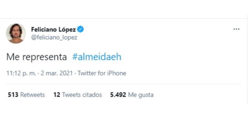 El mensaje de Feliciano López a Martínez Almeida El mensaje de Feliciano López a Martínez Almeida