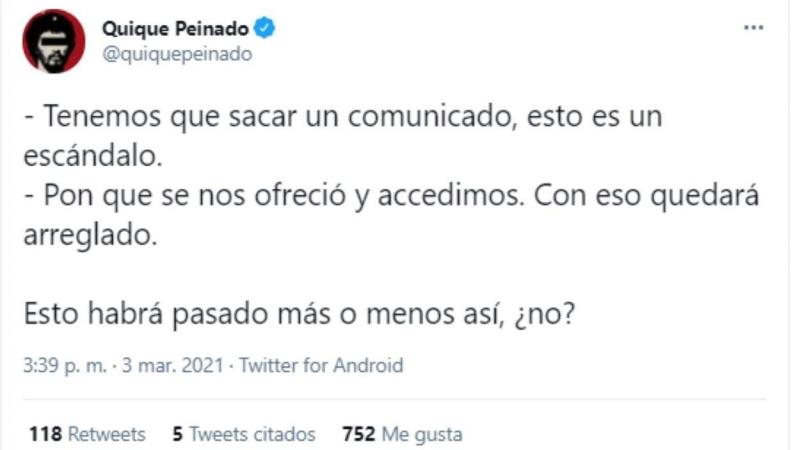 El mensaje irónico de Quique Peinado a las Infantas Cristina y Elena 2 El mensaje irónico de Quique Peinado a las Infantas Cristina y Elena 2