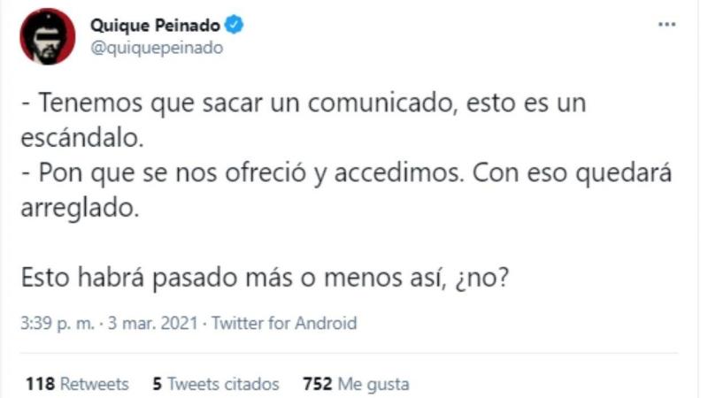 El mensaje irónico de Quique Peinado a las Infantas Cristina y Elena 2