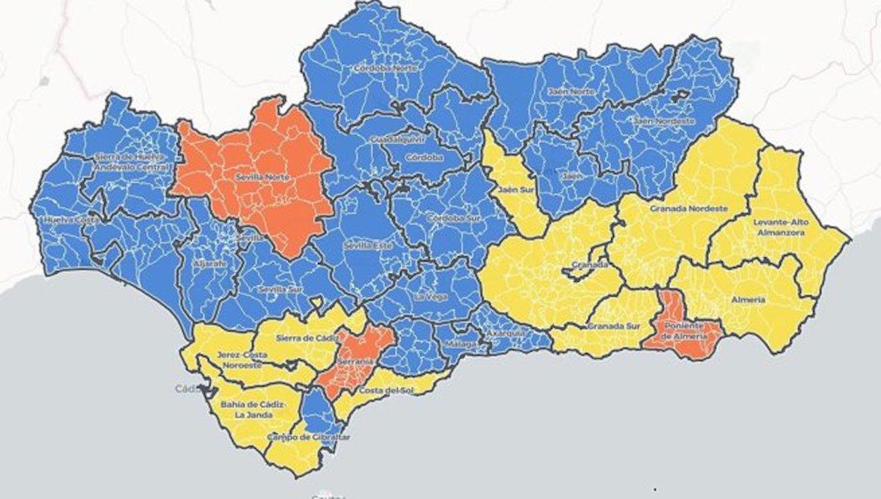 Las zonas en azul son las que han pasado a la fase 2 y donde las restricciones se han relajado.