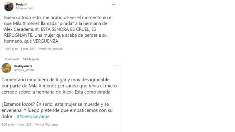 Reacciones ante el inapropiado comentario de Mila Ximénez a la muerte de Álex Casademunt Reacciones ante el inapropiado comentario de Mila Ximénez a la muerte de Álex Casademunt