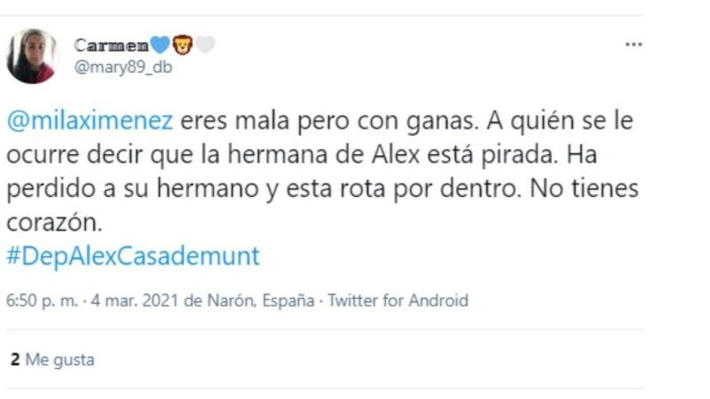 Reacciones ante el inapropiado comentario de Mila Ximénez a la muerte de Álex Casademunt 2