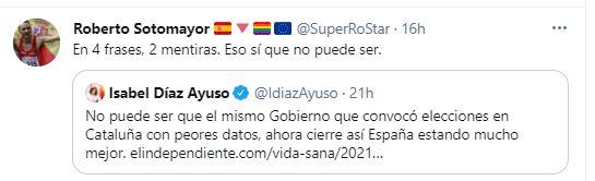 Tuit de Roberto Sotomayor contra Ayuso