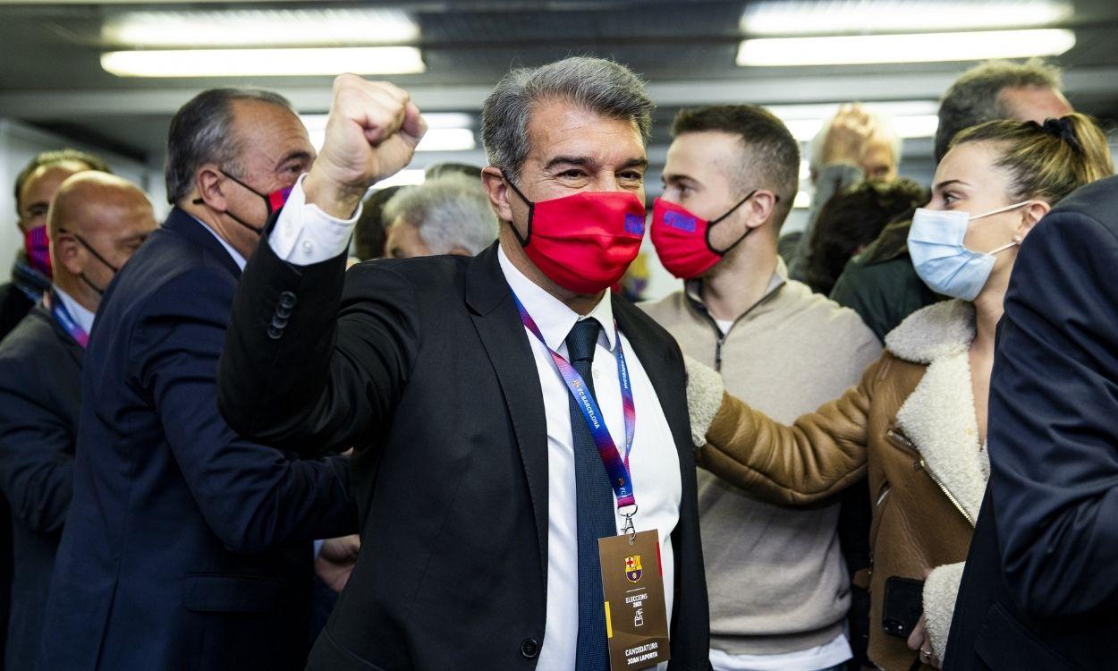 Joan Laporta celebra su victoria en las elecciones a la presidencia del Barcelona. Europa Press.