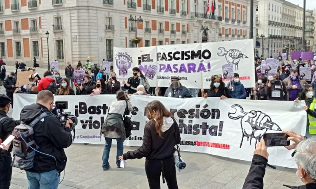 La movilización del sindicato de estudiantes en la Puerta del Sol por el 8M. Twitter