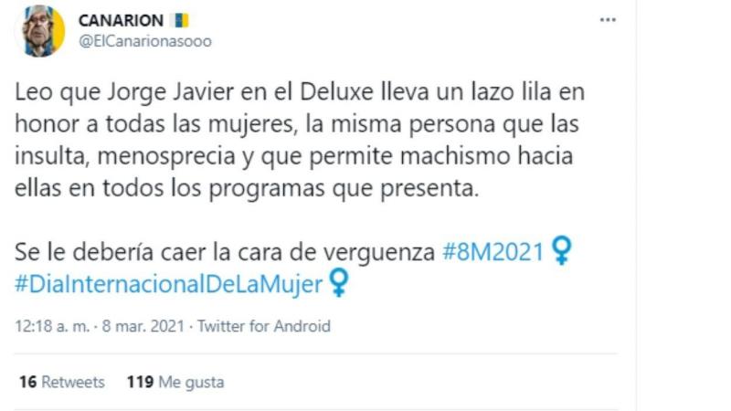 Criticas a Jorge Javier por su apoyo al feminismo 2. Twitter Criticas a Jorge Javier por su apoyo al feminismo 2. Twitter