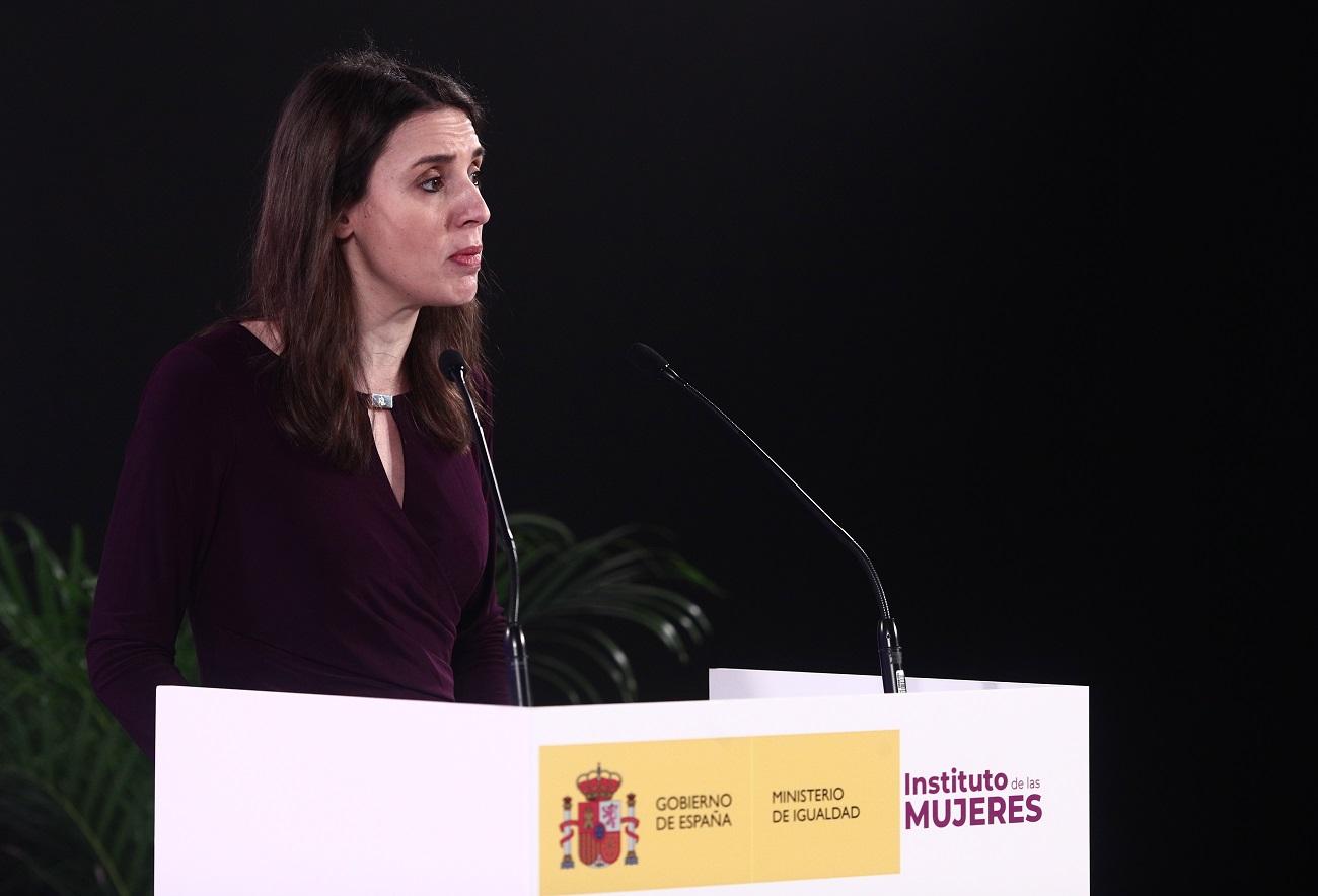 La ministra de Igualdad, Irene Montero, interviene en el acto institucional con motivo del 8 de marzo. Fuente: Europa Press.