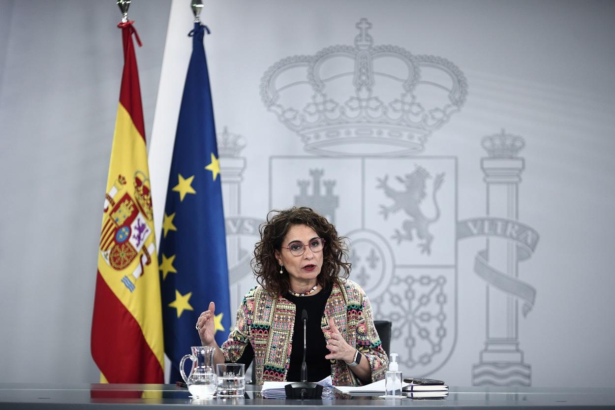 La ministra portavoz, María Jesús Montero, en la rueda de prensa posterior al Consejo de Ministros. Europa Press