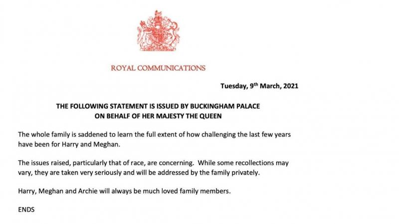 Comunicado oficial de Isabel II sobre los Duques de Sussex.