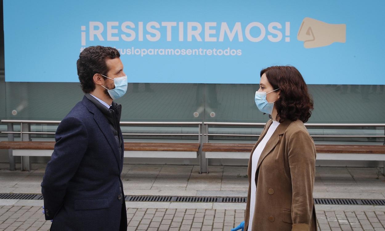 El líder del Partido Popular, Pablo Casado, junto a la presidenta de la Comunidad de Madrid, Isabel Díaz Ayuso. EP