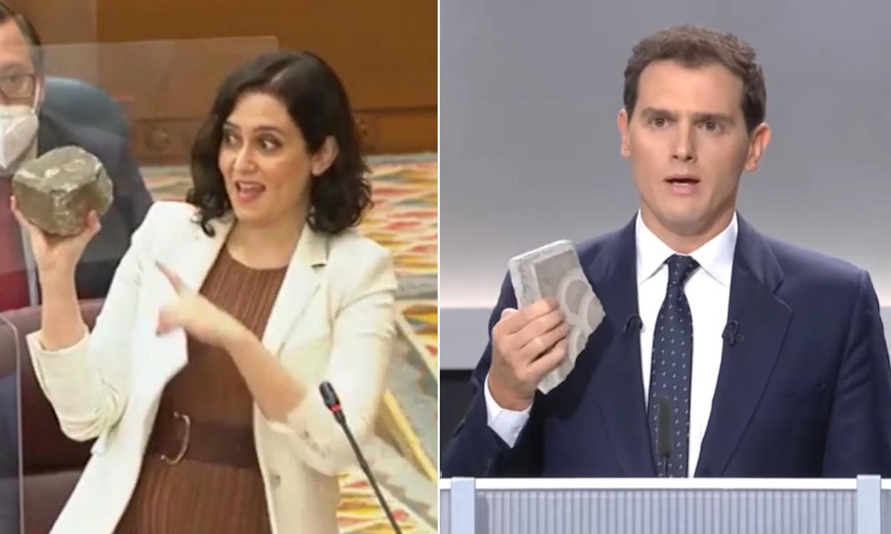 La presidenta de la Comunidad de Madrid, Isabel Díaz Ayuso, y el exlíder de Ciudadanos, Albert Rivera. Montaje propio