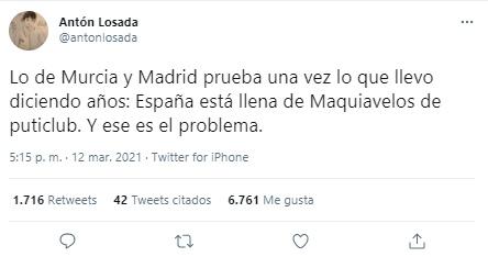 Comentario de Antón Losada sobre lo sucedido en Murcia y Madrid