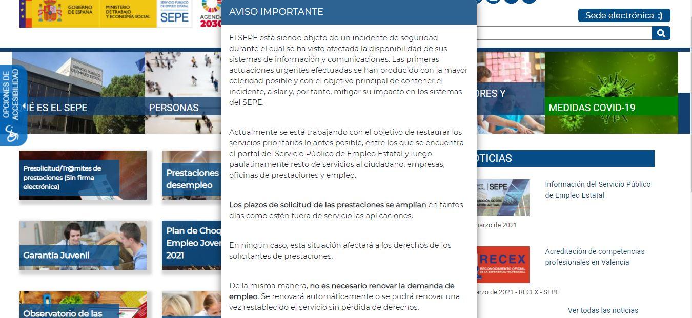 Aviso del SEPE Aviso del SEPE