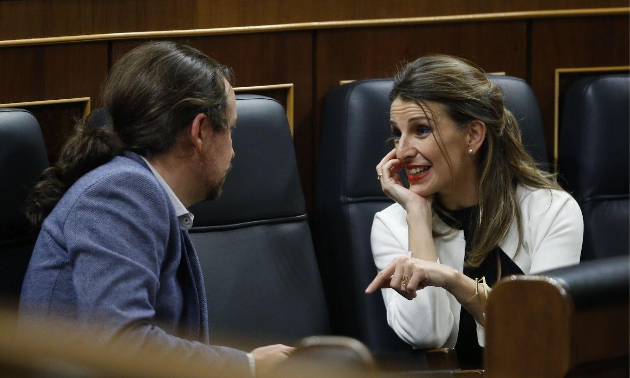Pablo Iglesias y Yolanda Díaz en el Congreso de los Diputados. EP.