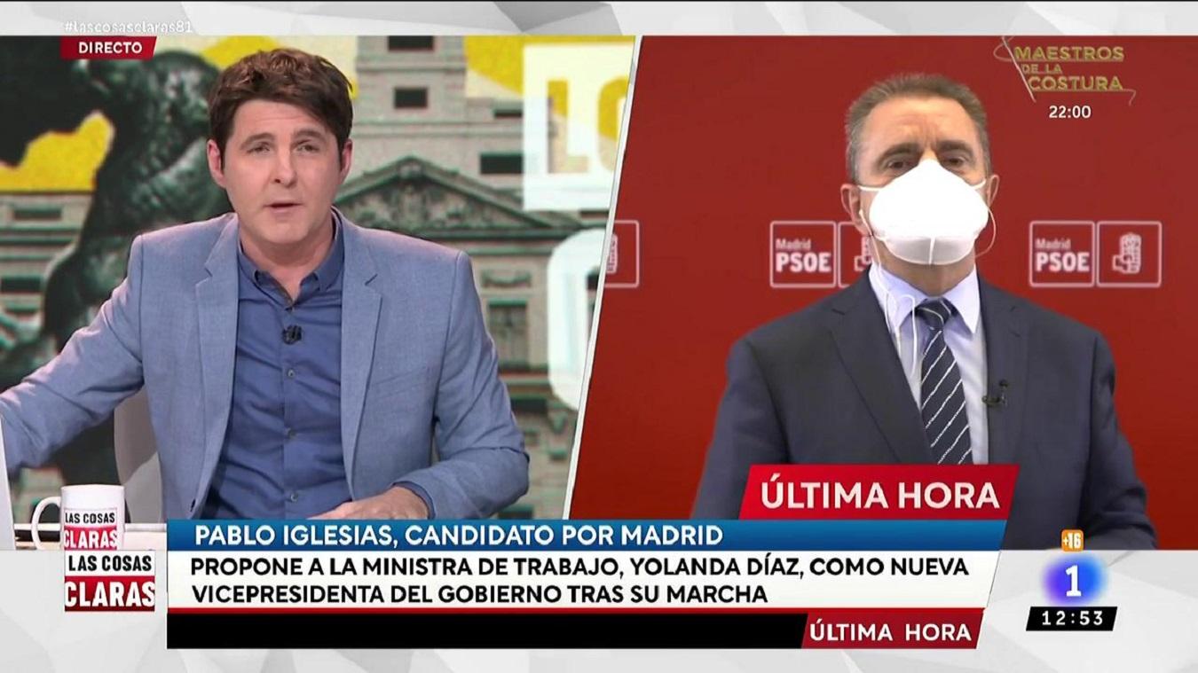 El secretario general del PSOE-M y delegado del Gobierno en Madrid, José Manuel Franco, en 'Las cosas claras. Fuente: RTVE.