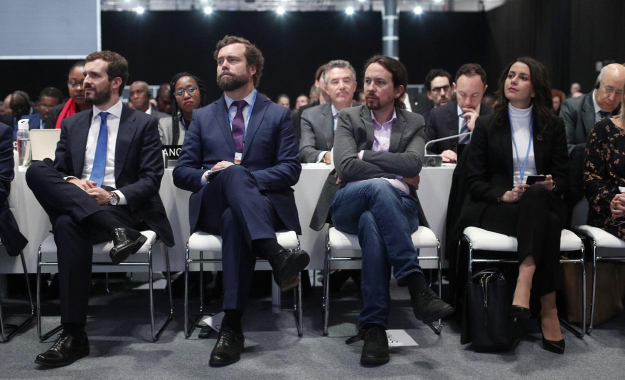 Pablo Iglesias, Pablo Casado, Inés Arrimadas, Iván Espinosa de los Monteros en Conferencia de Naciones Unidas sobre el Cambio Climático. EP archivo