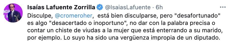 Tuit Isaías Lafuente sobre el grito del diputado del PP en el Congreso