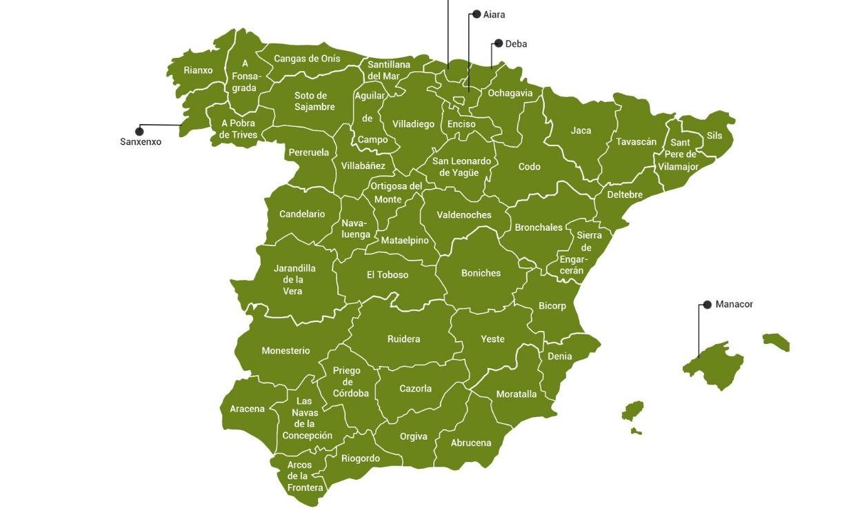 Mapa 50 capitales rurales. Fuente Clubrural.com