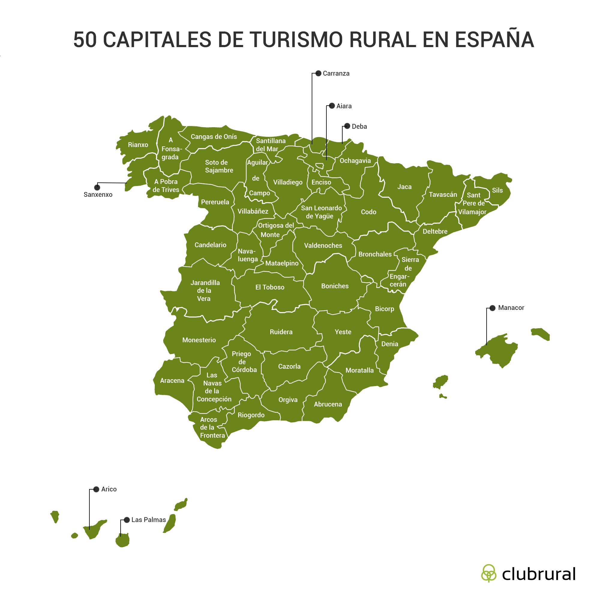 Los pueblos más turísticos por provincias para practicar el turismo rural .