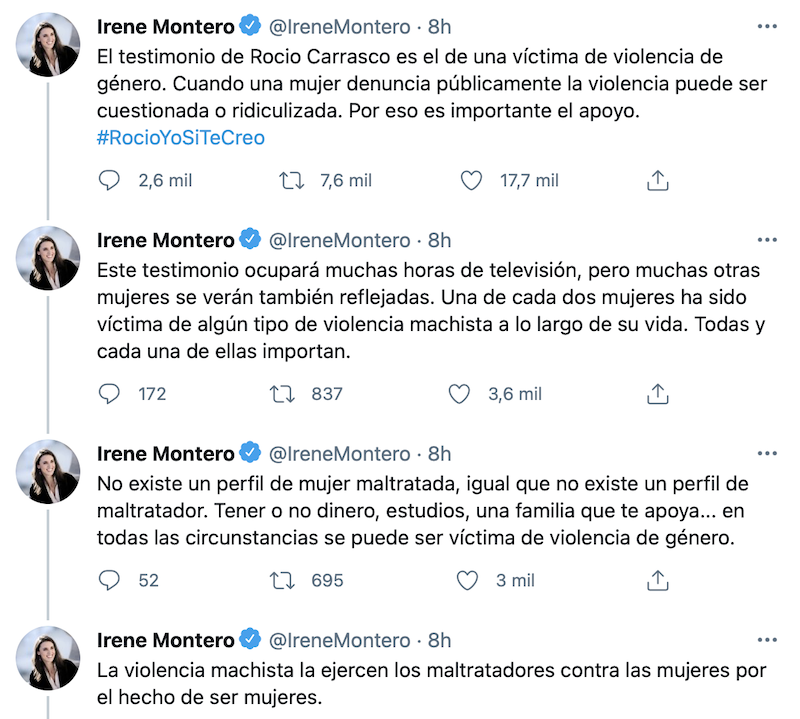 Irene Montero comenta el documental de Rocío Carrasco