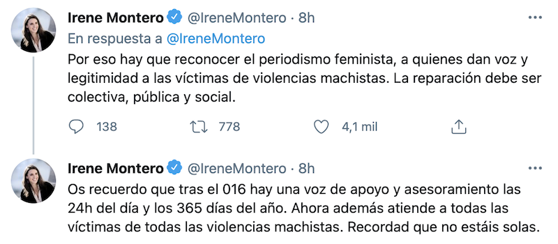 Hilo de Twitter de Irene Montero