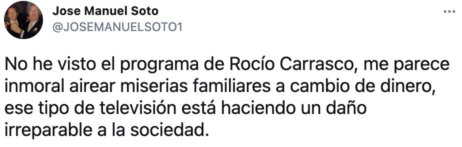 Tuit de José Manuel Soto sobre el documental de Rocío Carrasco