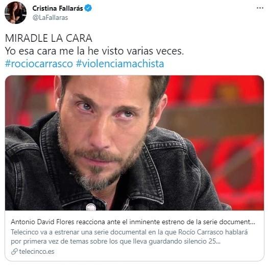 Tuit de Cristina Fallarás sobre Antonio David. Twitter