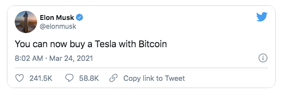 Elon Musk anunció el pago de vehículos Tesla con bitcoins Elon Musk anunció el pago de vehículos Tesla con bitcoins