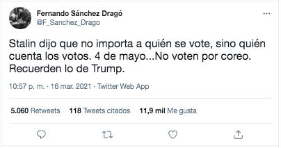 Tuit Dragó, voto por correo