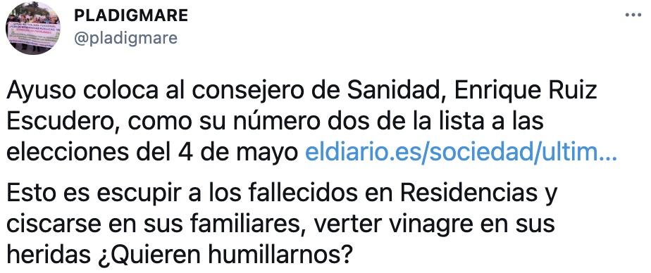 Tuit de PLADIGMARE sobre Ruiz Escudero