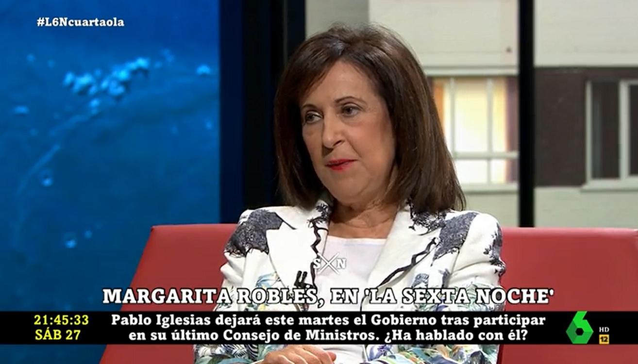 La ministra de Defensa, Margarita Robles, en 'laSexta Noche'. Fuente: laSexta.