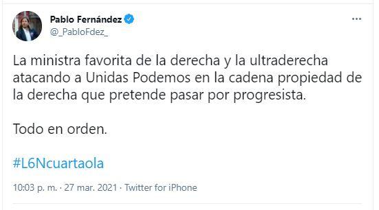 Tuit de Pablo Fernández
