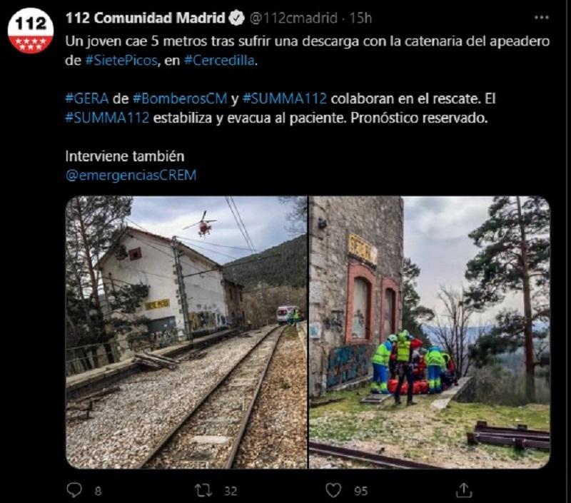 Tuit del 112 de la Comunidad de Madrid Tuit del 112 de la Comunidad de Madrid